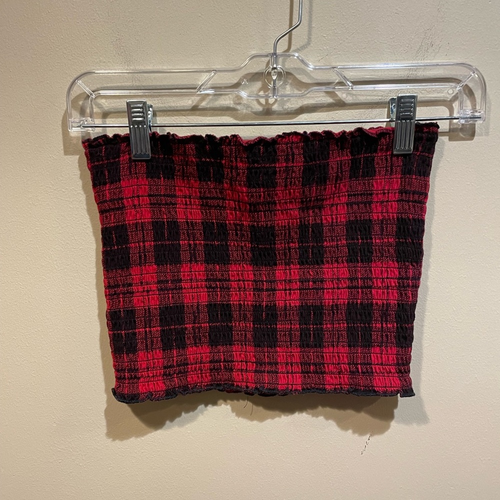 Hollister Red and Black Plaid Cropped Tube Top